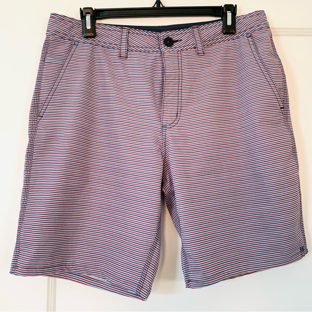 Vans Deck Siders Water Shorts Striped Grey Blue Red Bathing Swim Suit Size 32